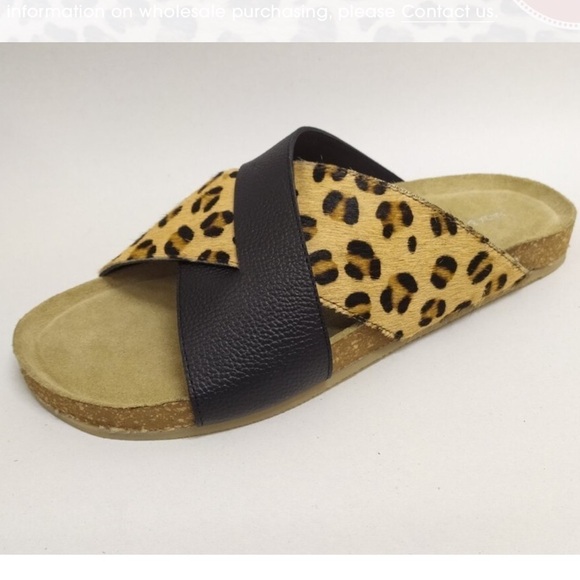 NIB Max & Drew sz 8 Amy sandals black leather leopard calfhair